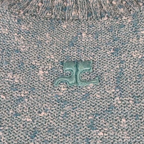 COURREGES Vintage Size XS Blue White Triacetate Blend Crew Neck Pullover - Picture 2 of 7